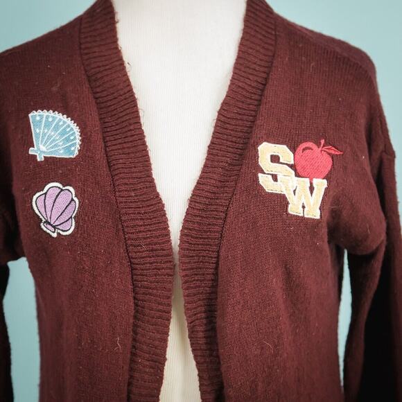 Disney Size Medium M Red Disney Princess Embroidered Patches Open Long Cardigan - Picture 3 of 10